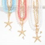 Wholesale layered Beaded Chain Link Necklace Metal Starfish Pendant Gold Ball St
