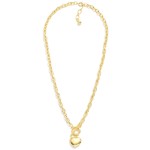 Wholesale chain Link Necklace Puffy Metal Heart Pendant Toggle Clasp Gold Dipped