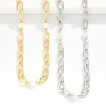 Wholesale chain Link Necklace Twisted Links Pearl Stations Gold Dipped L Extende