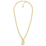 Wholesale chain Link Necklace Cubic Zirconia Pave Heart Pendant Toggle Clasp Gol