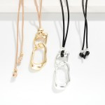 Wholesale long Adjustable Wax Cord Necklace Linked Metal Geometric Pendant L