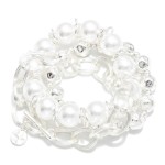 Wholesale set Three Beaded Chain Link Bracelets Pearl Metal Tones D