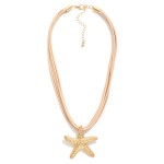 Wholesale layered Wax Cord Necklace Metal Starfish Pendant L Extender L