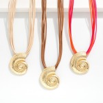 Wholesale layered Wax Cord Necklace Metal Fossil Pendant L Extender L