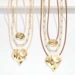 Wholesale set Two Chain Link Wax Cord Necklaces Metal Geometric Heart Pendants L