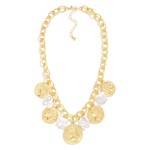 Wholesale metal Chain Link Charm Necklace Square Pearls Medallions L Extender L