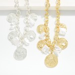 Wholesale metal Chain Link Charm Necklace Square Pearls Medallions L Extender L