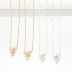Wholesale dainty Chain Link Necklace Cubic Zirconia Metal Bow Pendant L Extender