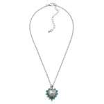 Wholesale chain Link Necklace Ribbed Metal Heart Pendant Turquoise Stud Details