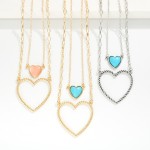 Wholesale layered Chain Link Necklace Stone Heart Twisted Metal Heart Pendants L