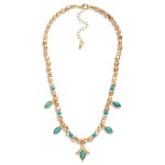 Wholesale metal Nugget Beaded Necklace Turquoise Charms Tulip Pendant L Extender