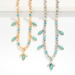Wholesale metal Nugget Beaded Necklace Turquoise Charms Tulip Pendant L Extender
