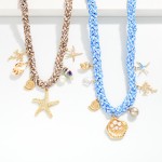 Wholesale braided Scarf Necklace Metal Charms Shells L Extender L