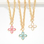 Wholesale twisted Link Chain Link Necklace Acetate Flower Pendant Toggle Clasp L