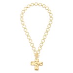 Wholesale circle Link Necklace Pearlescent Hammered Metal Cross Pendant L