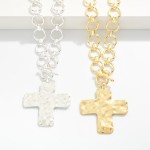 Wholesale circle Link Necklace Pearlescent Hammered Metal Cross Pendant L