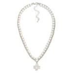 Wholesale layered Metal Chain Link Necklace Pearls Metal Tones Pus Cross Pendant