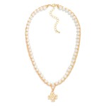 Wholesale layered Metal Chain Link Necklace Pearls Metal Tones Pus Cross Pendant