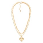 Wholesale layered Chain Link Baroque Pearl Beaded Necklace Hammered Metal Plus C
