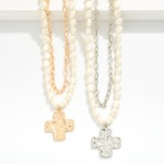 Wholesale layered Chain Link Baroque Pearl Beaded Necklace Hammered Metal Plus C
