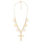 Wholesale chain Link Necklace Metal Plus Crosses Pearls Large Hammered Metal Cro