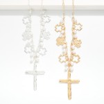 Wholesale chain Link Necklace Metal Plus Crosses Pearls Large Hammered Metal Cro