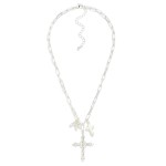 Wholesale metal Paperclip Chain Link Necklace Cross Pendant Rhinestones L Extend