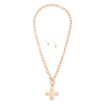 Wholesale chain Link Necklace Hammered Plus Cross Pendant Toggle Clasp Metal Bal