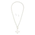 Wholesale chain Link Necklace Hammered Plus Cross Pendant Toggle Clasp Metal Bal