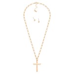 Wholesale paperclip Chain Link Necklace Metal Cross Pendant Metal Stud Earrings