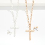 Wholesale paperclip Chain Link Necklace Metal Cross Pendant Metal Stud Earrings