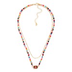 Wholesale chain Link Beaded Layered Necklace Glass Crystal Stationary Pendant L