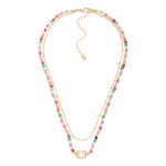 Wholesale chain Link Beaded Layered Necklace Glass Crystal Stationary Pendant L