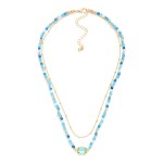 Wholesale chain Link Beaded Layered Necklace Glass Crystal Stationary Pendant L