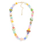 Wholesale multi Bead Beaded Necklace Flowers Porcelain Beads L Extender L