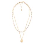 Wholesale layered Beaded Chain Link Necklace Hammered Metal Cross Pendant L Exte