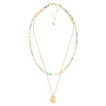 Wholesale layered Beaded Chain Link Necklace Hammered Metal Cross Pendant L Exte