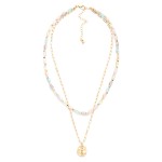 Wholesale layered Beaded Chain Link Necklace Hammered Metal Cross Pendant L Exte