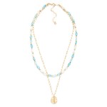 Wholesale layered Beaded Chain Link Necklace Hammered Metal Cross Pendant L Exte