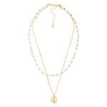 Wholesale layered Beaded Chain Link Necklace Hammered Metal Cross Pendant L Exte