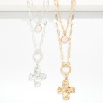 Wholesale layered Chain Link Necklace Twisted Hoop Hammered Metal Plus Cross Pen