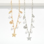 Wholesale chain Link Charm Necklace Beach Pearl Charms L Extender L