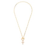 Wholesale paperclip Chain Link Necklace Pearl Studded Cross Toggle Clasp Pendant