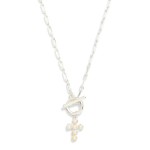 Wholesale paperclip Chain Link Necklace Pearl Studded Cross Toggle Clasp Pendant