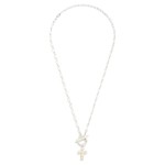 Wholesale paperclip Chain Link Necklace Pearl Studded Cross Toggle Clasp Pendant