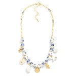 Wholesale chain Link Chinoiserie Bead Beaded Necklace Porcelain Metal Beach Char