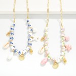 Wholesale chain Link Chinoiserie Bead Beaded Necklace Porcelain Metal Beach Char
