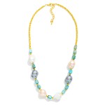 Wholesale beaded Necklace Metal Gold Tones Baroque Pearls Stones L Extender L