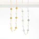 Wholesale chain Link Necklace Metal Four Leaf Clover Pearl Stations L Extender L