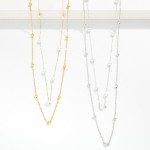 Wholesale layered Dainty Chain Link Necklace Metal Ball Pearl Stations L Extende